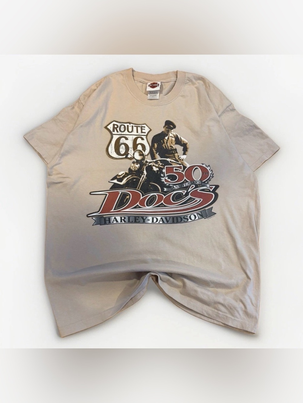 Y2K Vintage Harley Davidson T-Shirt Route 66 Doc's 50th St. Louis Motorcycle Tee